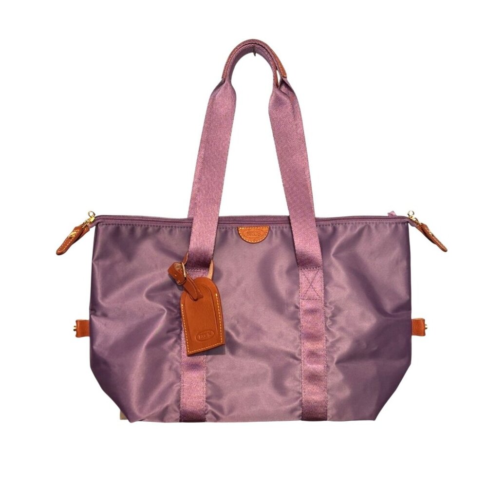 BRIC'S Milano Nylon Zip Small‎ Tote Purple Leather Trim Travel Bag Excellent